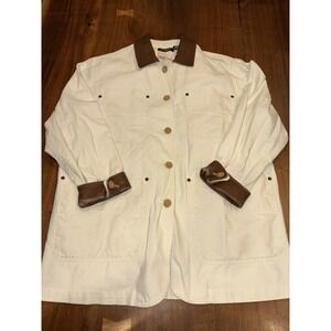 LizSport Small Cream Cotton Jacket Chore Barn Coat Womens Collar VTG